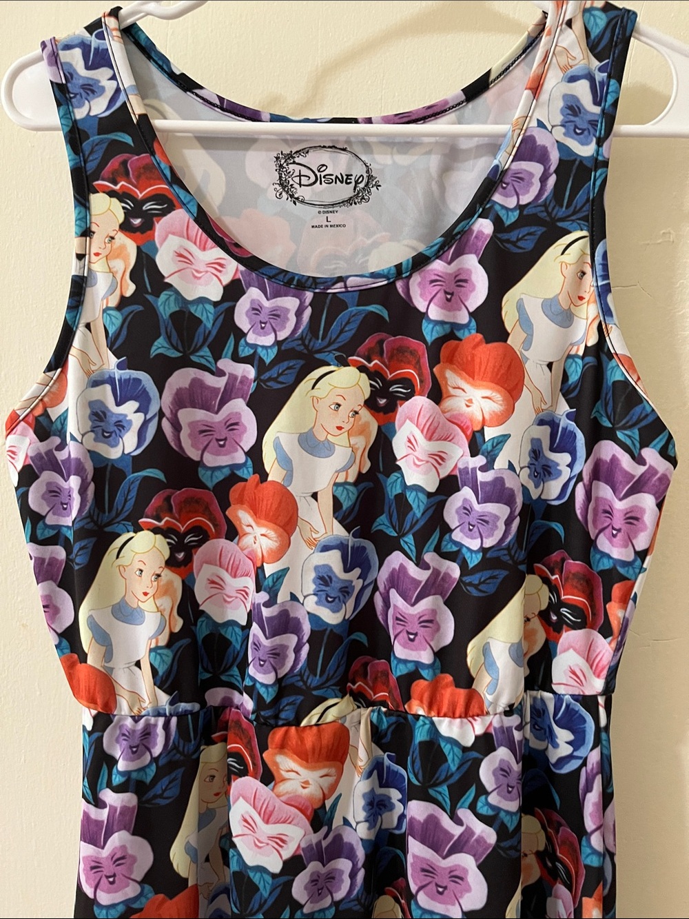Disney Black Floral Alice in Wonderland Tank Dress with Purple & Red Accents - Picture 3 of 7